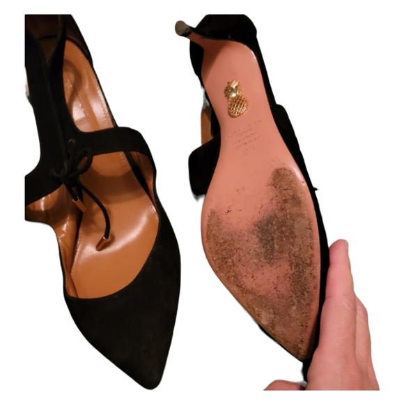 AQUAZZURA Kimi Pump 75 Black Suede Heel 3" Heel - Picture 10 of 15